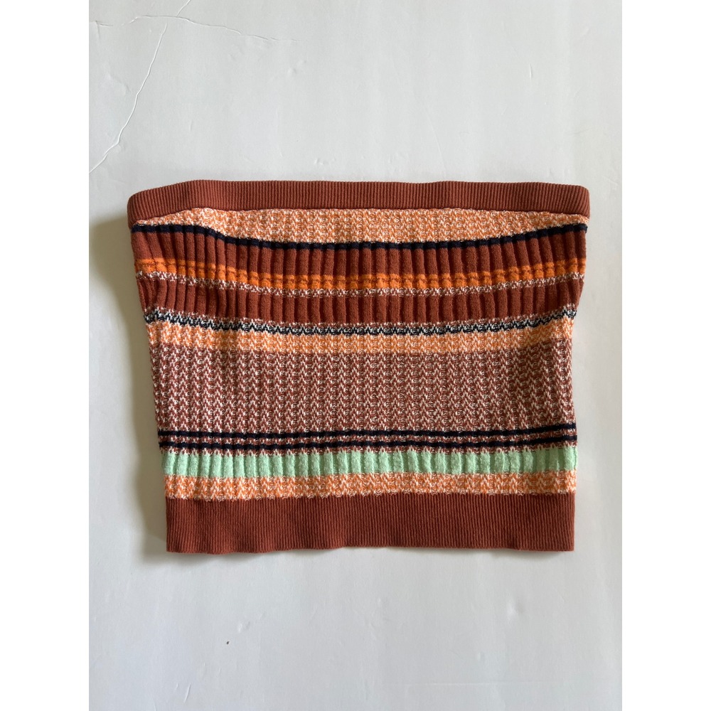 Aerie Striped Knit Tube Top Small Rust Orange Mint Green Strapless Crop Top 1346